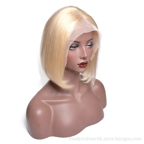 wholesale short 14 inch bob wig 613 blond lace front wig,150%  Density lace front wigs human hair